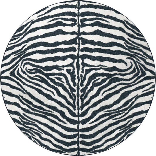 8' X 8' Black and White Zebra Print Round Shag Handmade Non Skid Area Rug - Homeroots - Flyclothing LLC