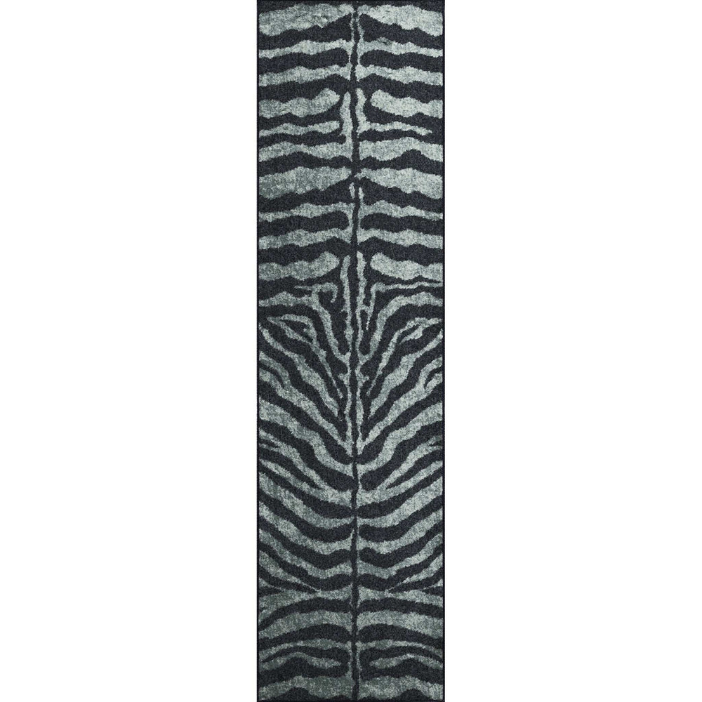 2' X 8' Black and Gray Zebra Print Shag Handmade Non Skid Runner Rug - Homeroots - Flyclothing LLC