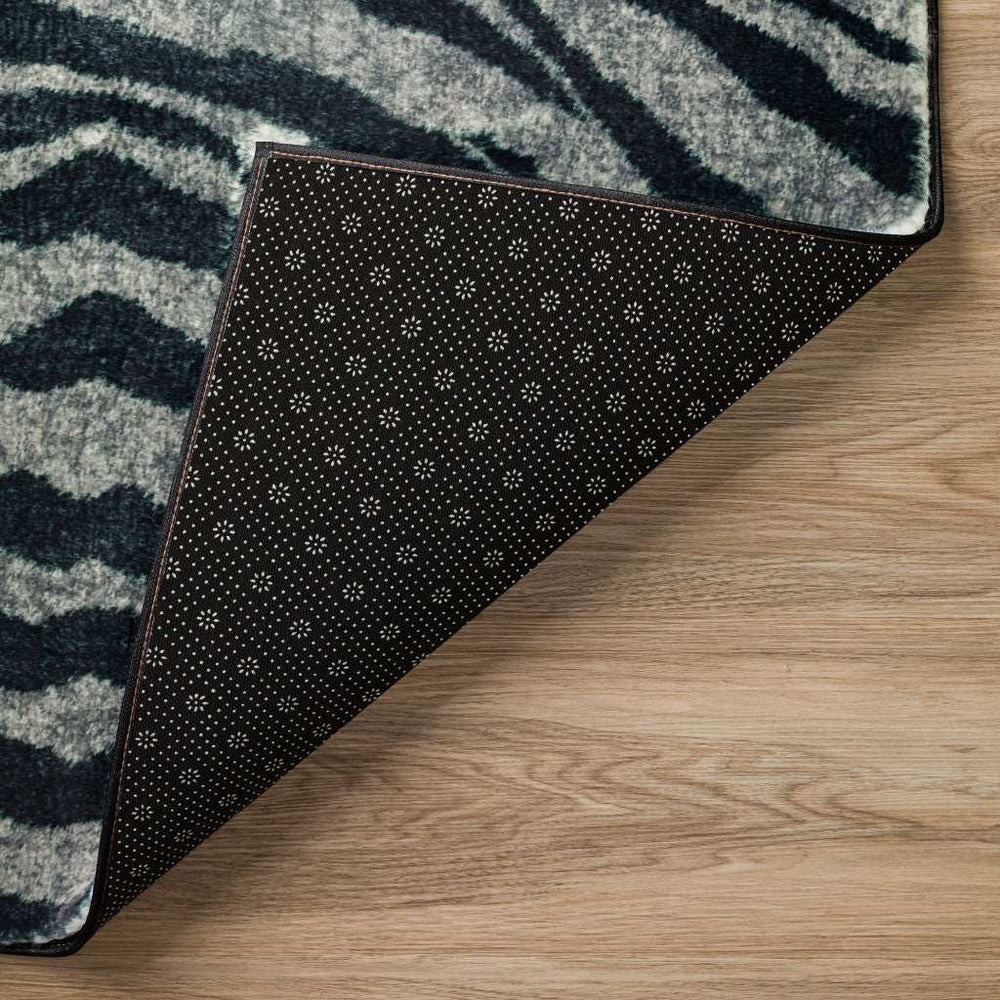 3' X 5' Black and Gray Zebra Print Shag Handmade Non Skid Area Rug - Homeroots - Flyclothing LLC