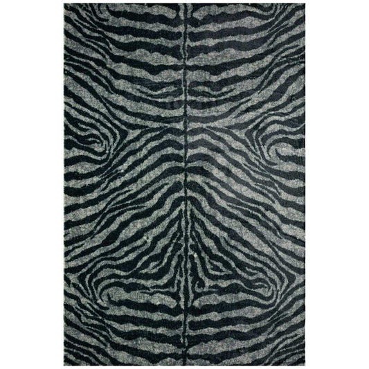 3' X 5' Black and Gray Zebra Print Shag Handmade Non Skid Area Rug - Homeroots - Flyclothing LLC