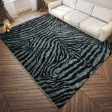 5' X 8' Black and Gray Zebra Print Shag Handmade Non Skid Area Rug - Homeroots - Flyclothing LLC