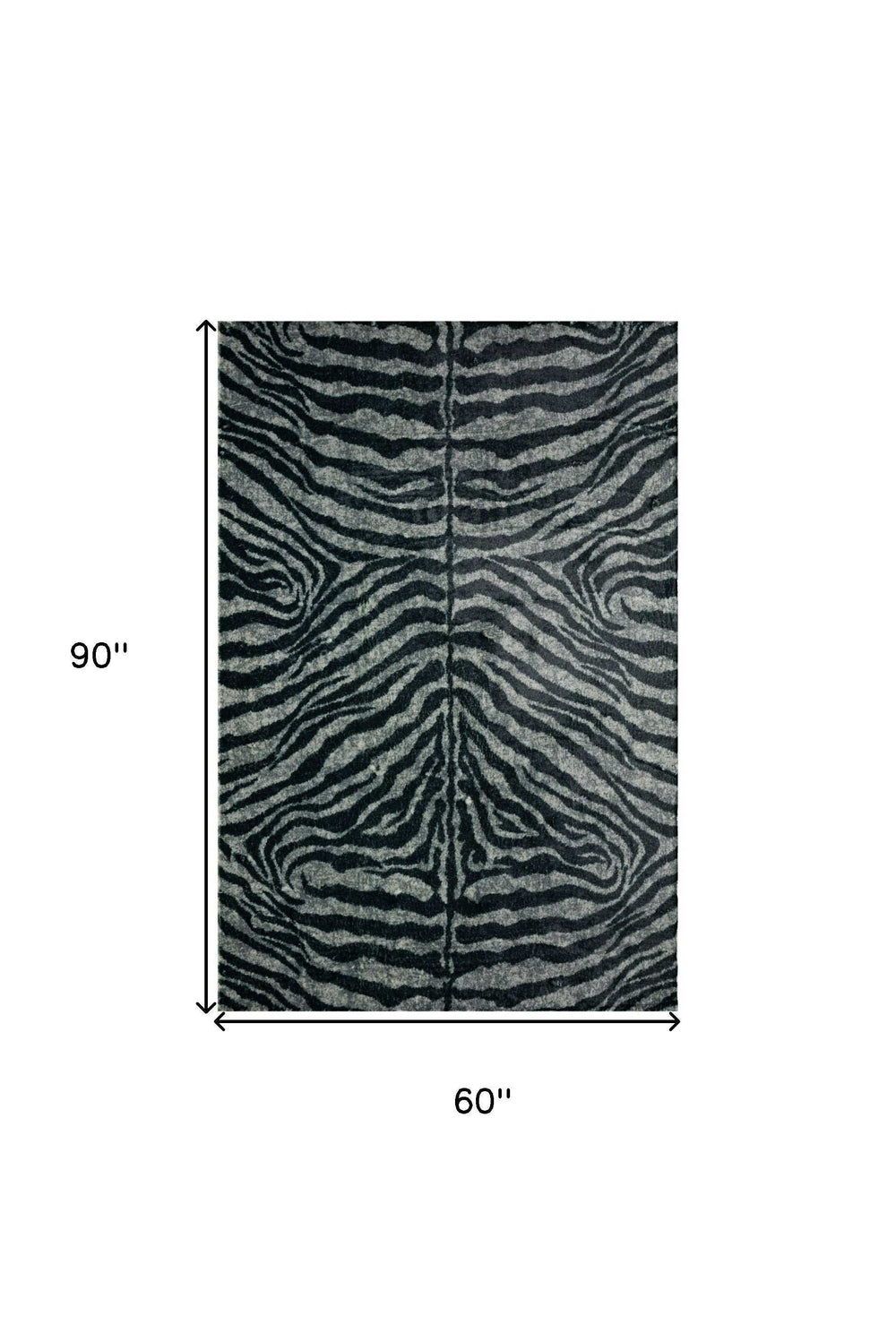 5' X 8' Black and Gray Zebra Print Shag Handmade Non Skid Area Rug - Homeroots - Flyclothing LLC