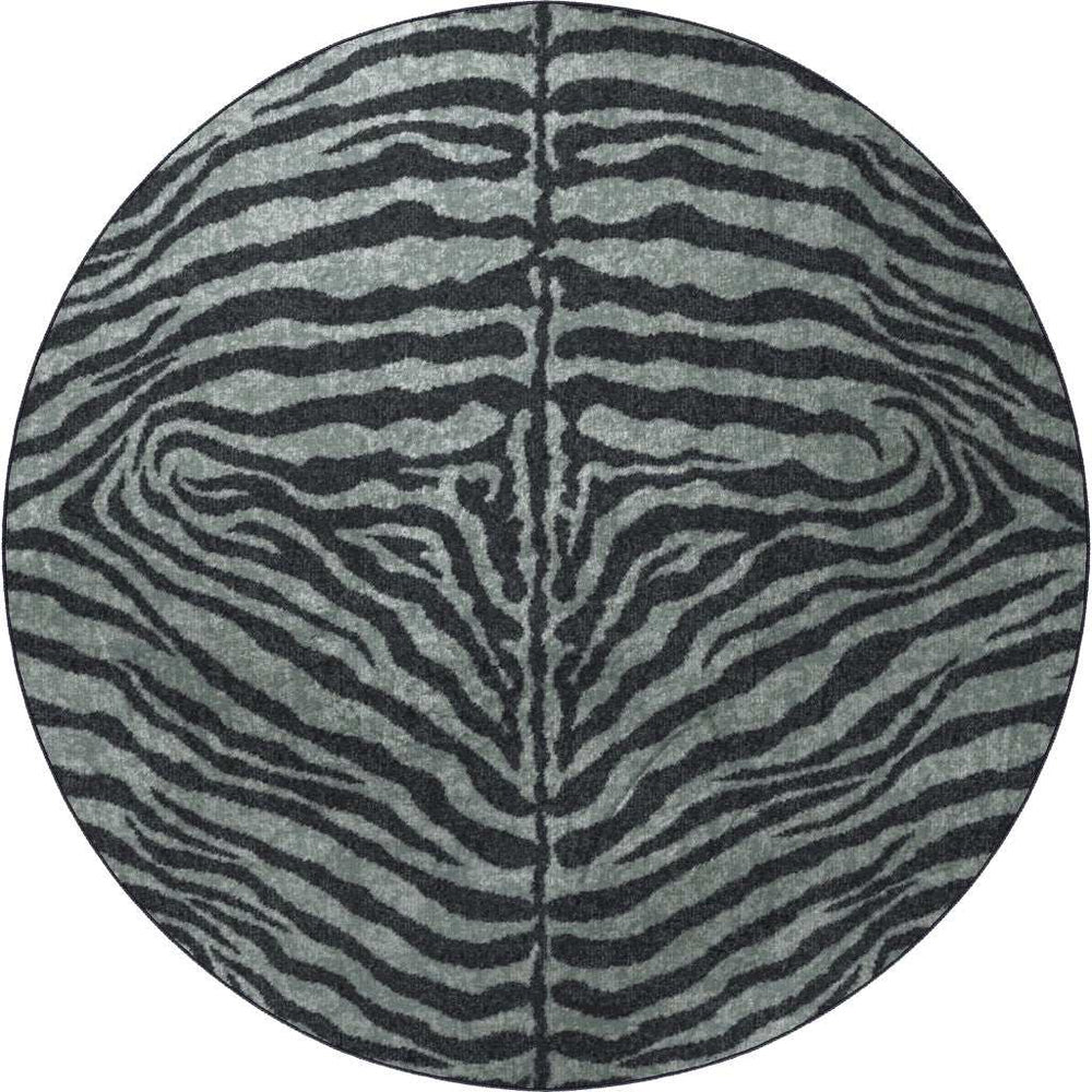 8' X 8' Black and Gray Round Zebra Print Shag Handmade Non Skid Area Rug - Homeroots - Flyclothing LLC