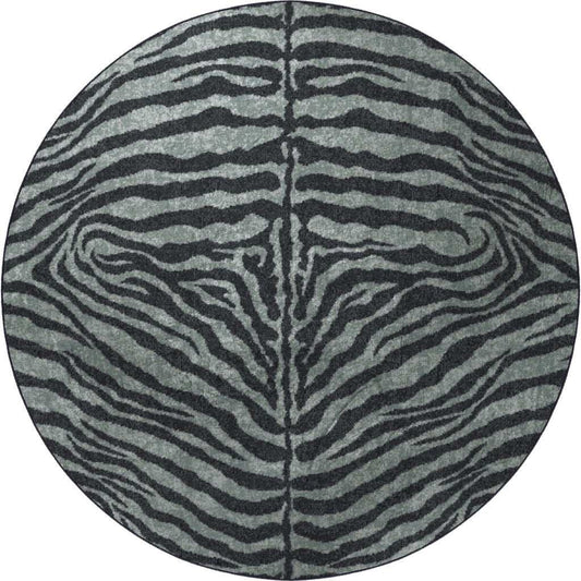 8' X 8' Black and Gray Round Zebra Print Shag Handmade Non Skid Area Rug - Homeroots - Flyclothing LLC