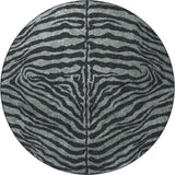 8' X 8' Black and Gray Round Zebra Print Shag Handmade Non Skid Area Rug - Homeroots - Flyclothing LLC