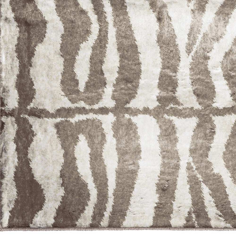 2' X 3' Mocha and Cream Zebra Print Shag Handmade Non Skid Area Rug - Homeroots - Flyclothing LLC