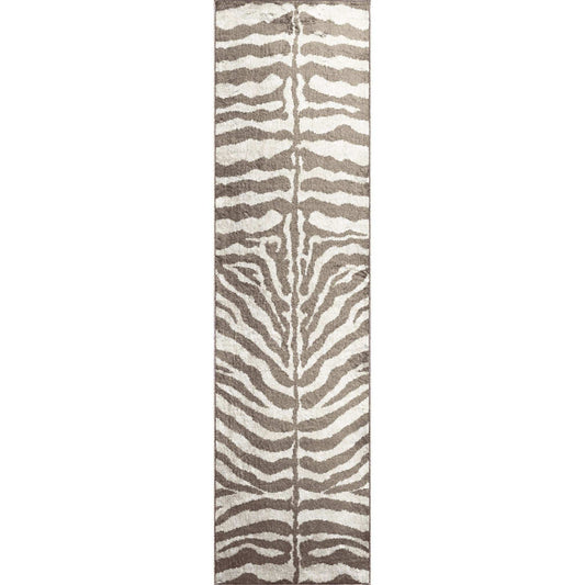 2' X 8' Mocha and Cream Zebra Print Shag Handmade Non Skid Runner Rug - Homeroots - Flyclothing LLC