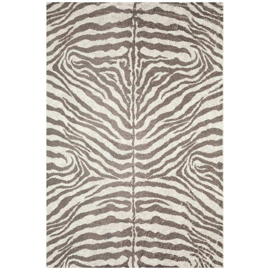 8' X 10' Mocha and Cream Zebra Print Shag Handmade Non Skid Area Rug - Homeroots - Flyclothing LLC
