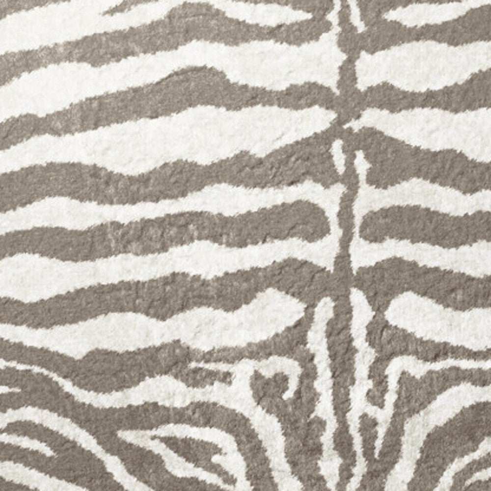 8' X 8' Mocha and Cream Round Zebra Print Shag Handmade Non Skid Area Rug - Homeroots - Flyclothing LLC