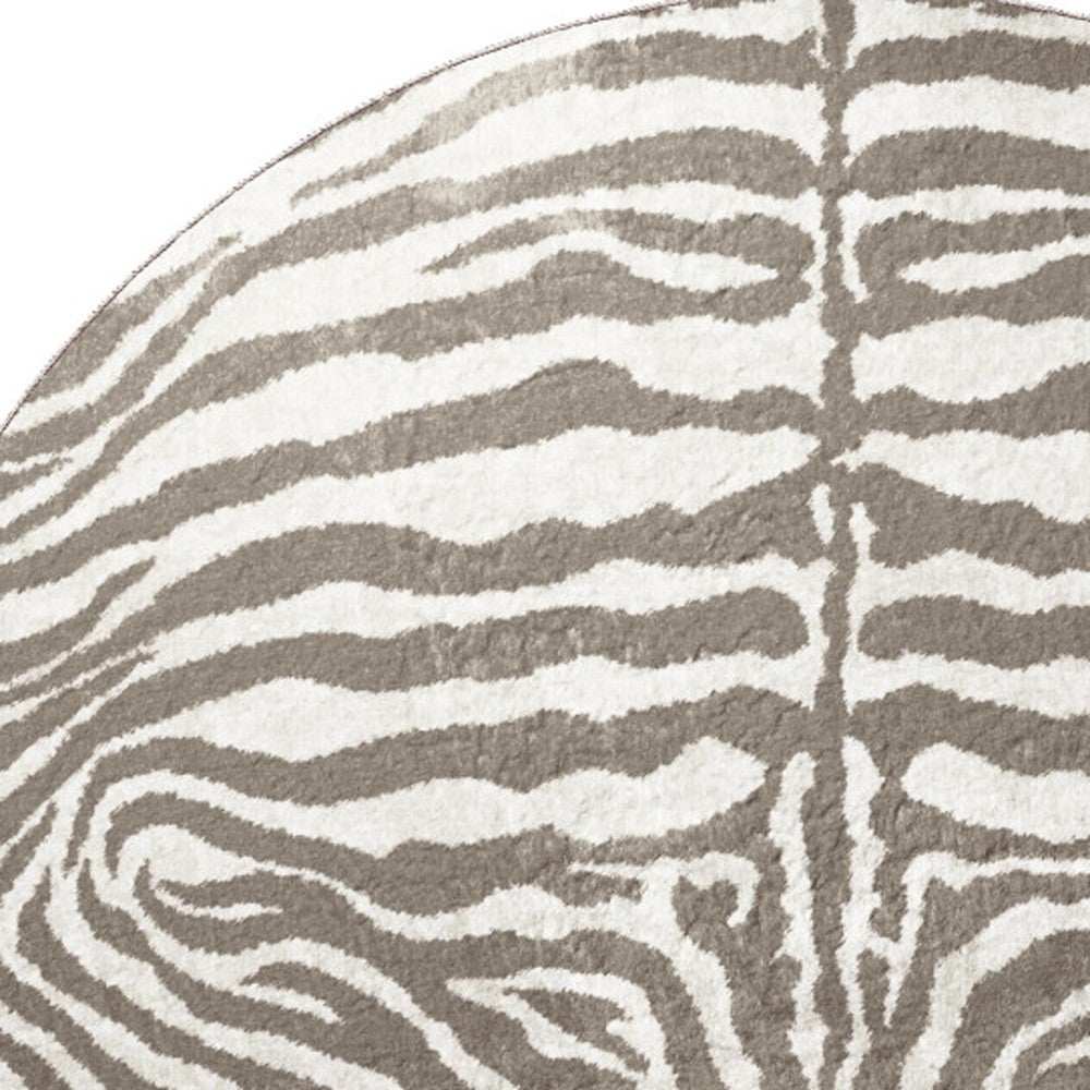 8' X 8' Mocha and Cream Round Zebra Print Shag Handmade Non Skid Area Rug - Homeroots - Flyclothing LLC