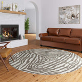 8' X 8' Mocha and Cream Round Zebra Print Shag Handmade Non Skid Area Rug - Homeroots - Flyclothing LLC