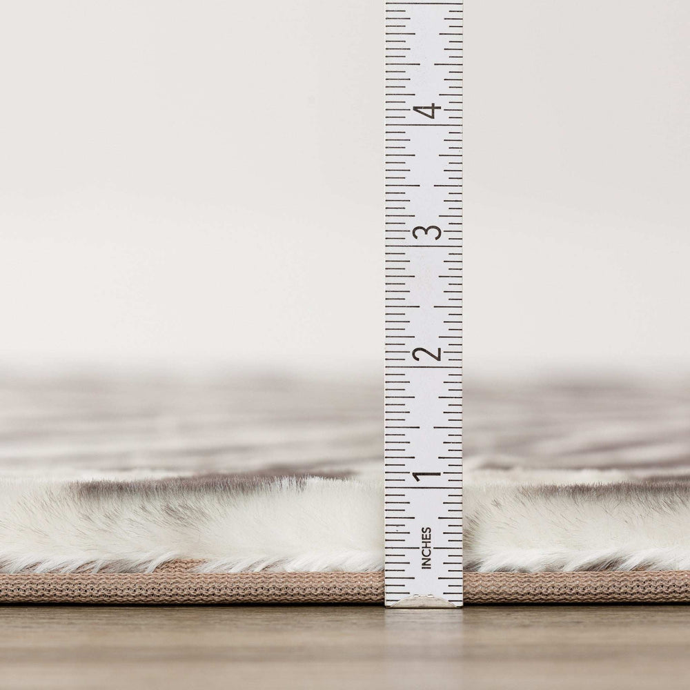 8' X 8' Mocha and Cream Round Zebra Print Shag Handmade Non Skid Area Rug - Homeroots - Flyclothing LLC