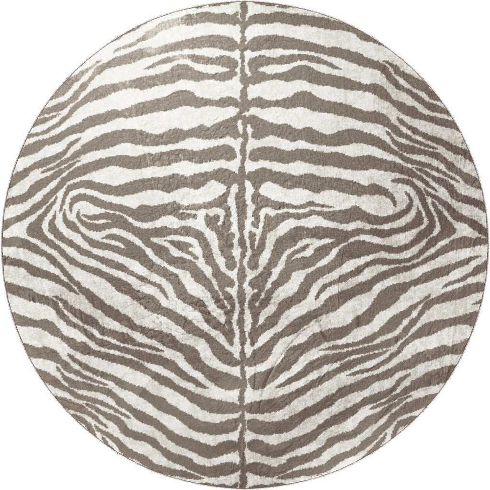 8' X 8' Mocha and Cream Round Zebra Print Shag Handmade Non Skid Area Rug - Homeroots - Flyclothing LLC