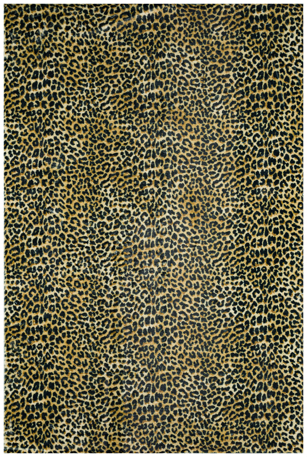 2' X 3' Black and Gold Leopard Print Shag Handmade Non Skid Area Rug - Homeroots