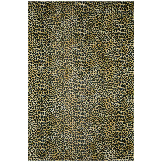 3' X 5' Black and Gold Leopard Print Shag Handmade Non Skid Area Rug - Homeroots - Flyclothing LLC