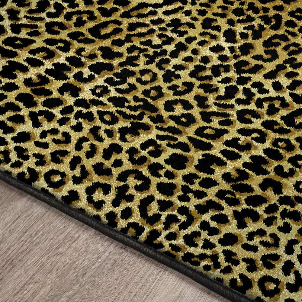 5' X 8' Black and Gold Leopard Print Shag Handmade Non Skid Area Rug - Homeroots - Flyclothing LLC
