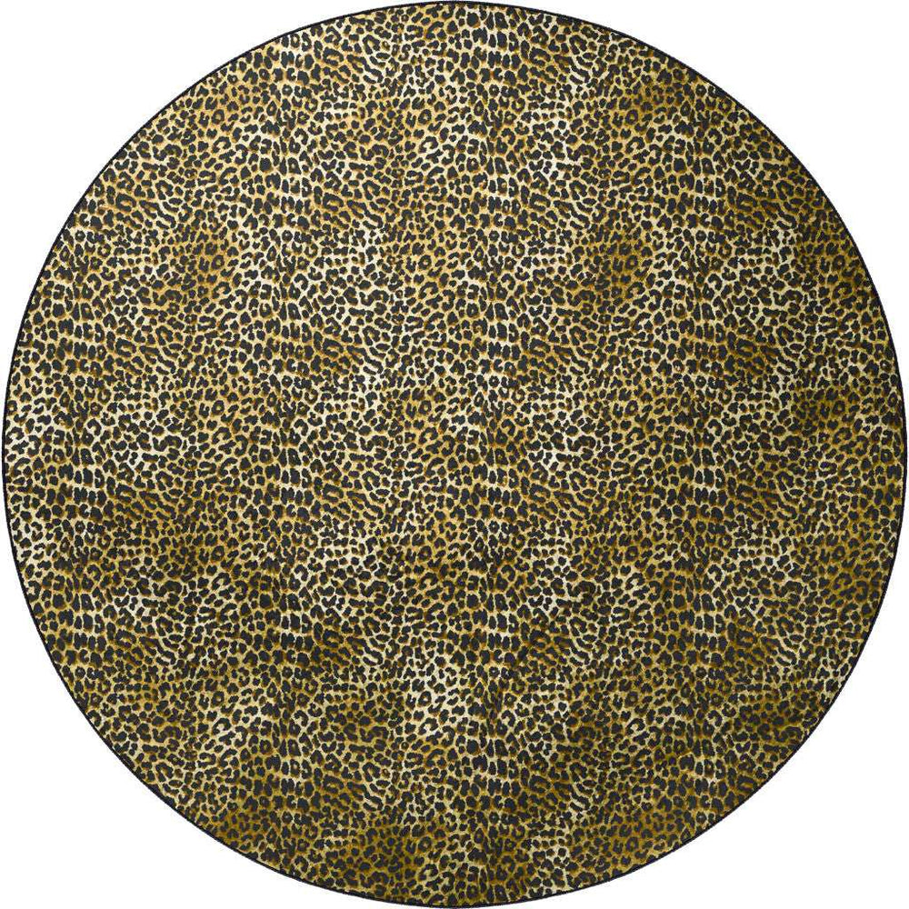 8' X 8' Black and Gold Round Leopard Print Shag Handmade Non Skid Area Rug - Homeroots - Flyclothing LLC