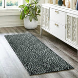 2' X 8' Black and Gray Leopard Print Shag Handmade Non Skid Runner Rug - Homeroots - Flyclothing LLC