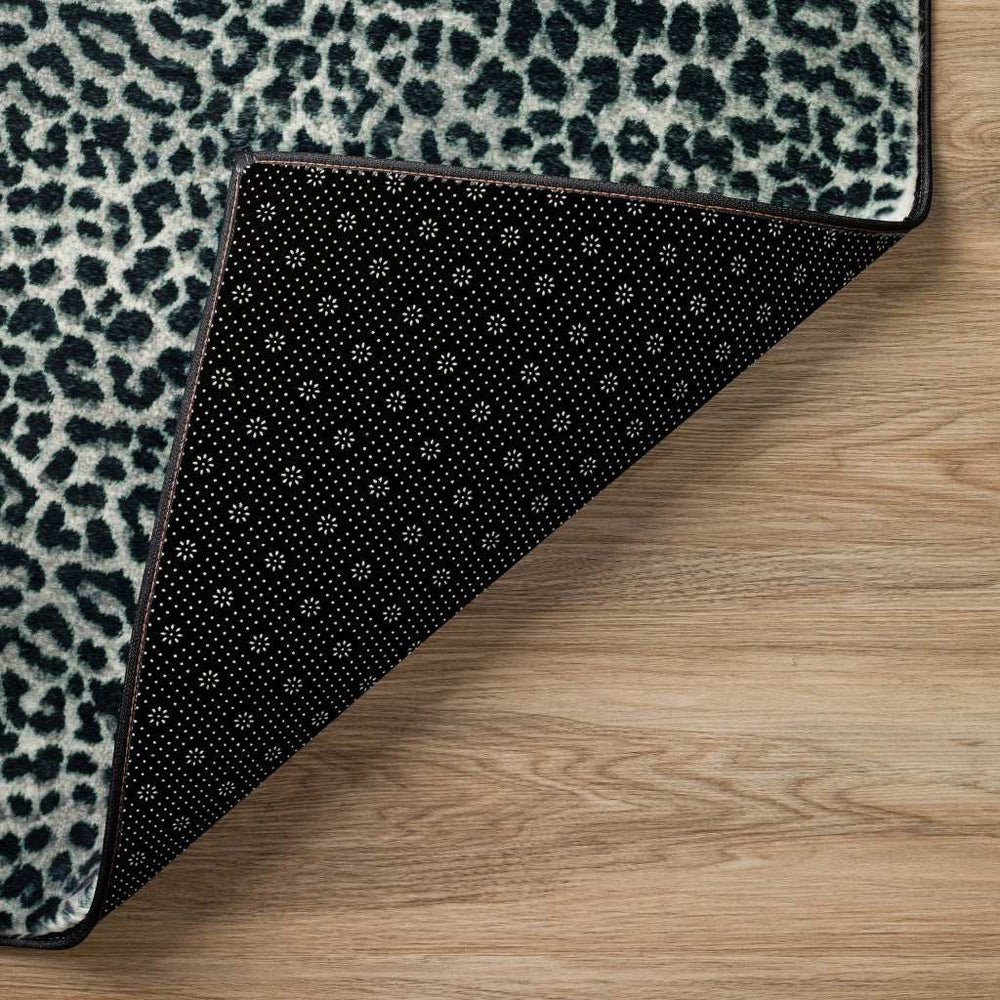 8' X 8' Black and Gray Leopard Round Shag Handmade Non Skid Area Rug - Homeroots - Flyclothing LLC