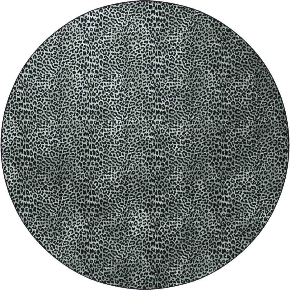 8' X 8' Black and Gray Leopard Round Shag Handmade Non Skid Area Rug - Homeroots - Flyclothing LLC