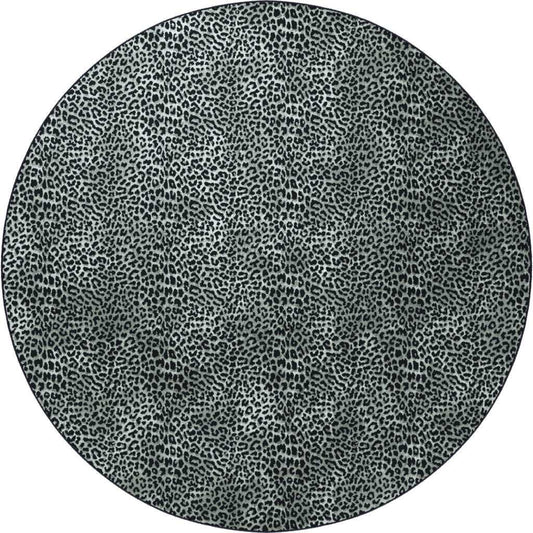 8' X 8' Black and Gray Leopard Round Shag Handmade Non Skid Area Rug - Homeroots - Flyclothing LLC