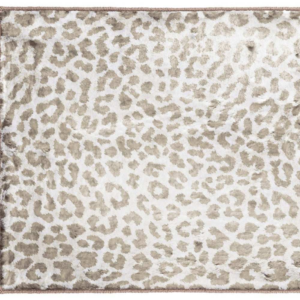 2' X 3' Beige and Cream Leopard Print Shag Handmade Non Skid Area Rug - Homeroots - Flyclothing LLC