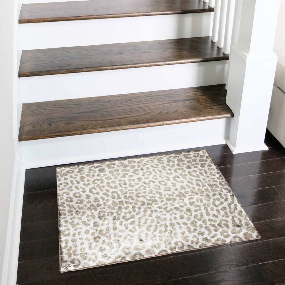 2' X 3' Beige and Cream Leopard Print Shag Handmade Non Skid Area Rug - Homeroots - Flyclothing LLC
