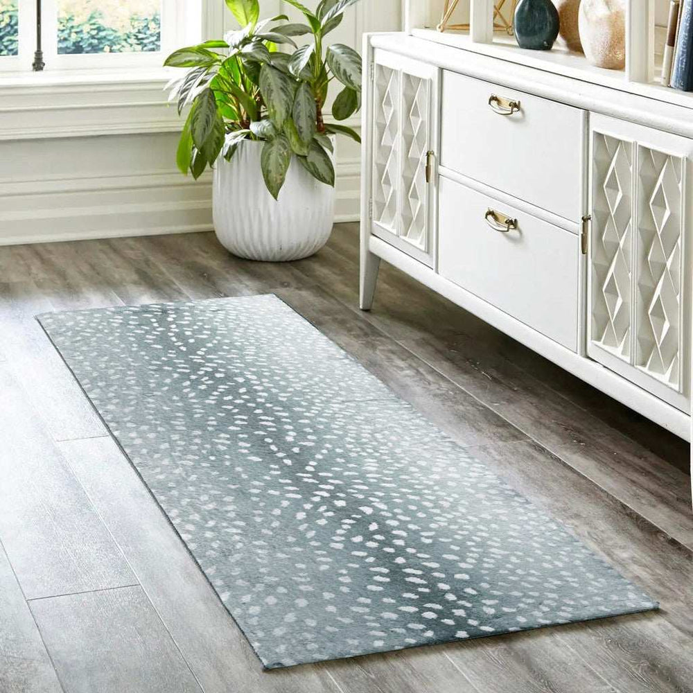 2' X 8' Grey Gazelle Print Shag Handmade Non Skid Runner Rug - Homeroots - Flyclothing LLC