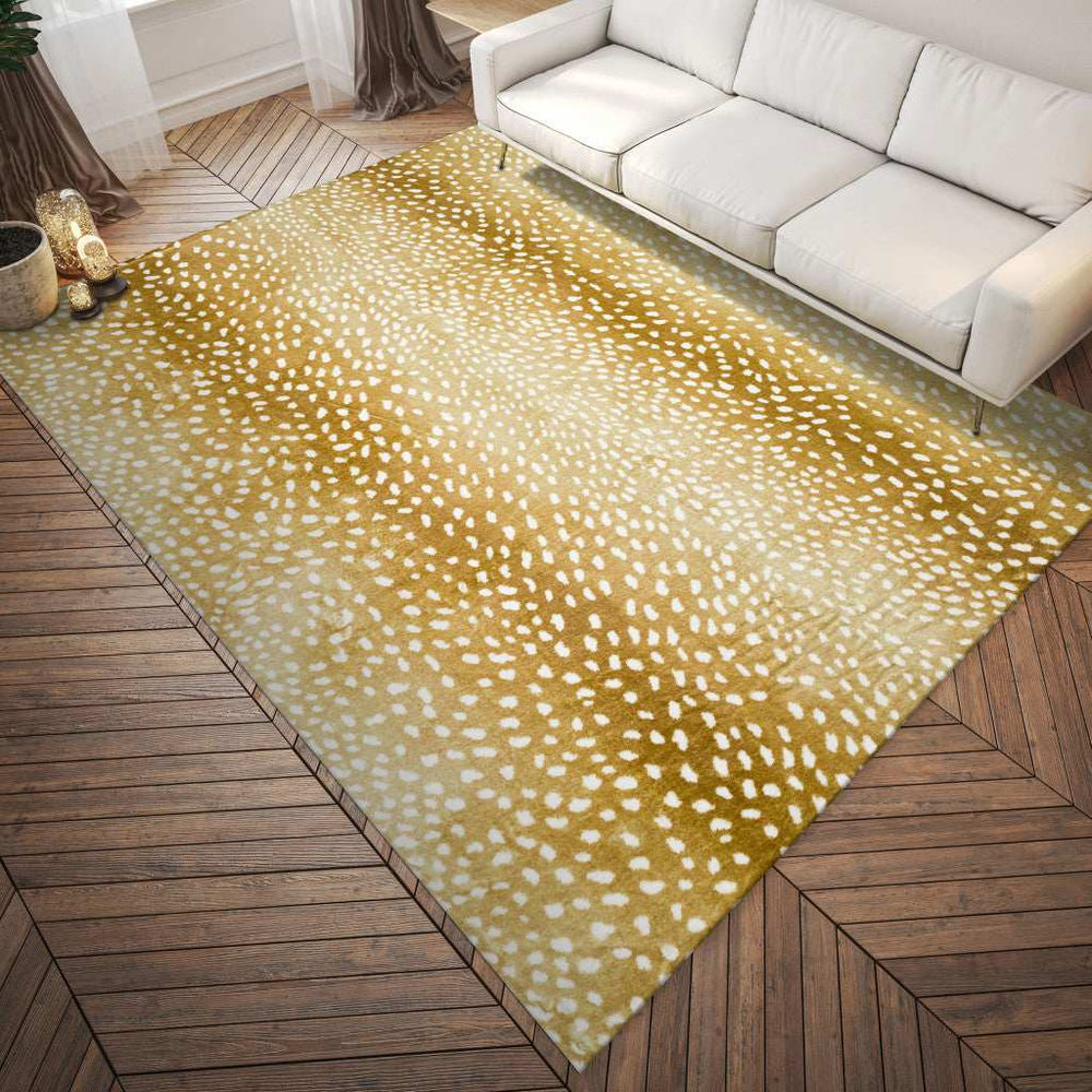 5' X 8' Gold Gazelle Print Shag Handmade Non Skid Area Rug - Homeroots - Flyclothing LLC