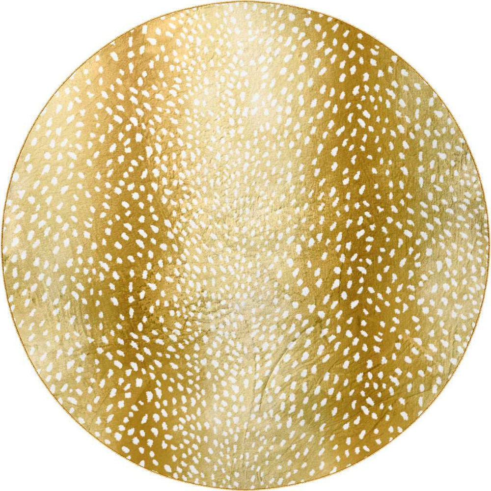 8' X 8' Gold Round Gazelle Print Shag Handmade Non Skid Area Rug - Homeroots - Flyclothing LLC