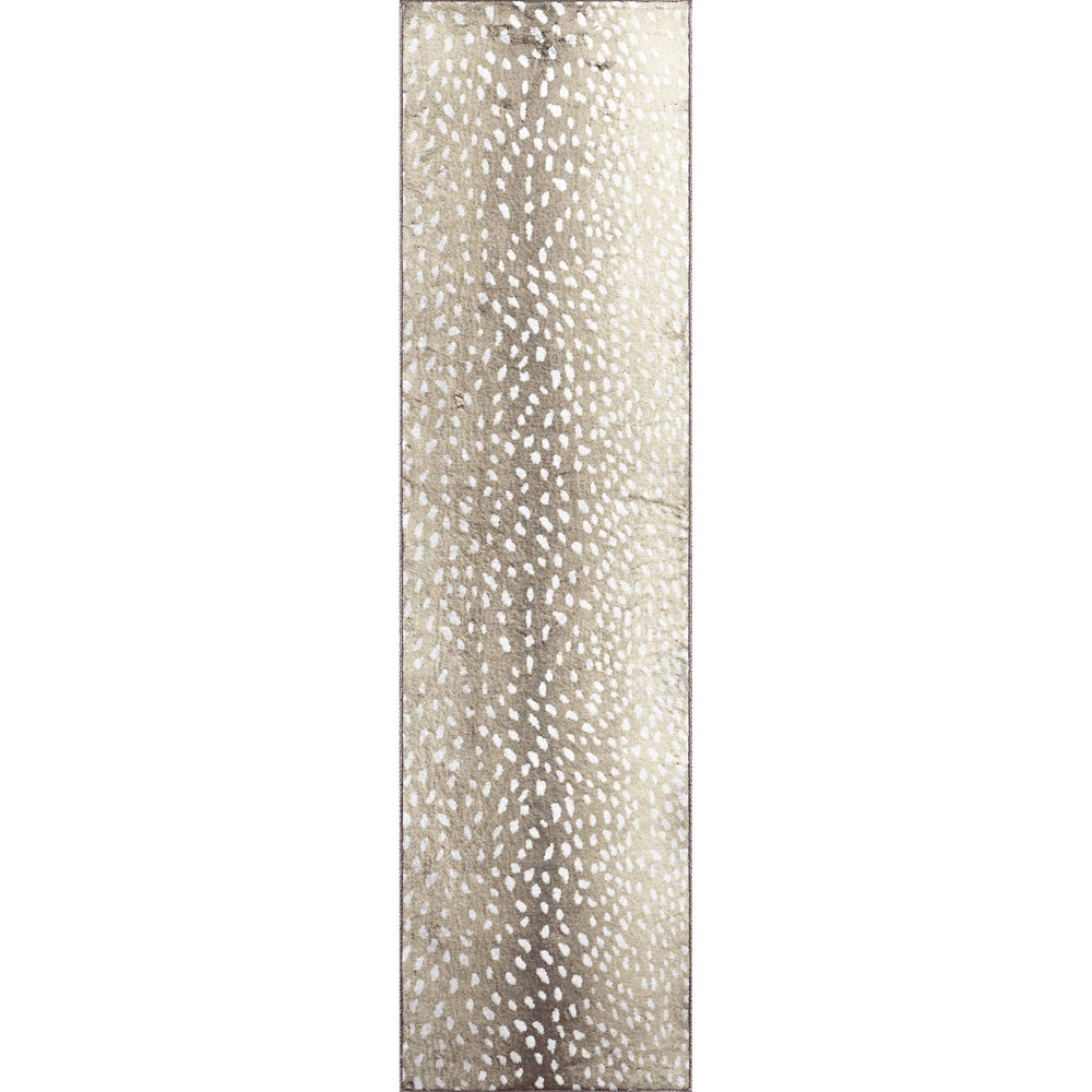 2' X 8' Beige Gazelle Print Shag Handmade Non Skid Runner Rug