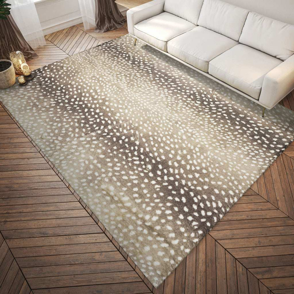 3' X 5' Beige Gazelle Print Shag Handmade Non Skid Area Rug - Homeroots - Flyclothing LLC