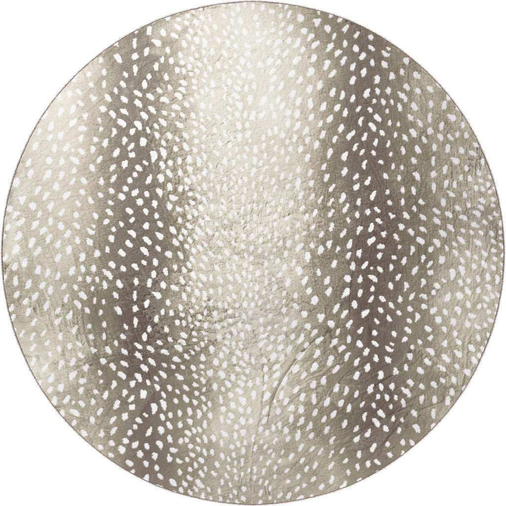 8' X 8' Beige Round Gazelle Print Shag Handmade Non Skid Area Rug - Homeroots - Flyclothing LLC