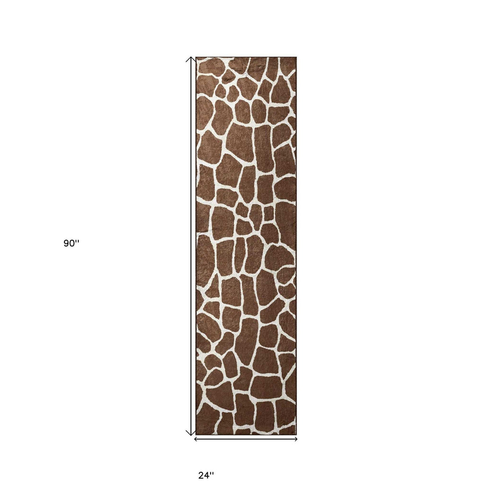 8' Brown and Ivory Animal Print Handmade Non Skid Runner Rug - Homeroots - Flyclothing LLC