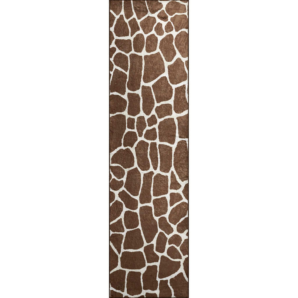 8' Brown and Ivory Animal Print Handmade Non Skid Runner Rug - Homeroots - Flyclothing LLC