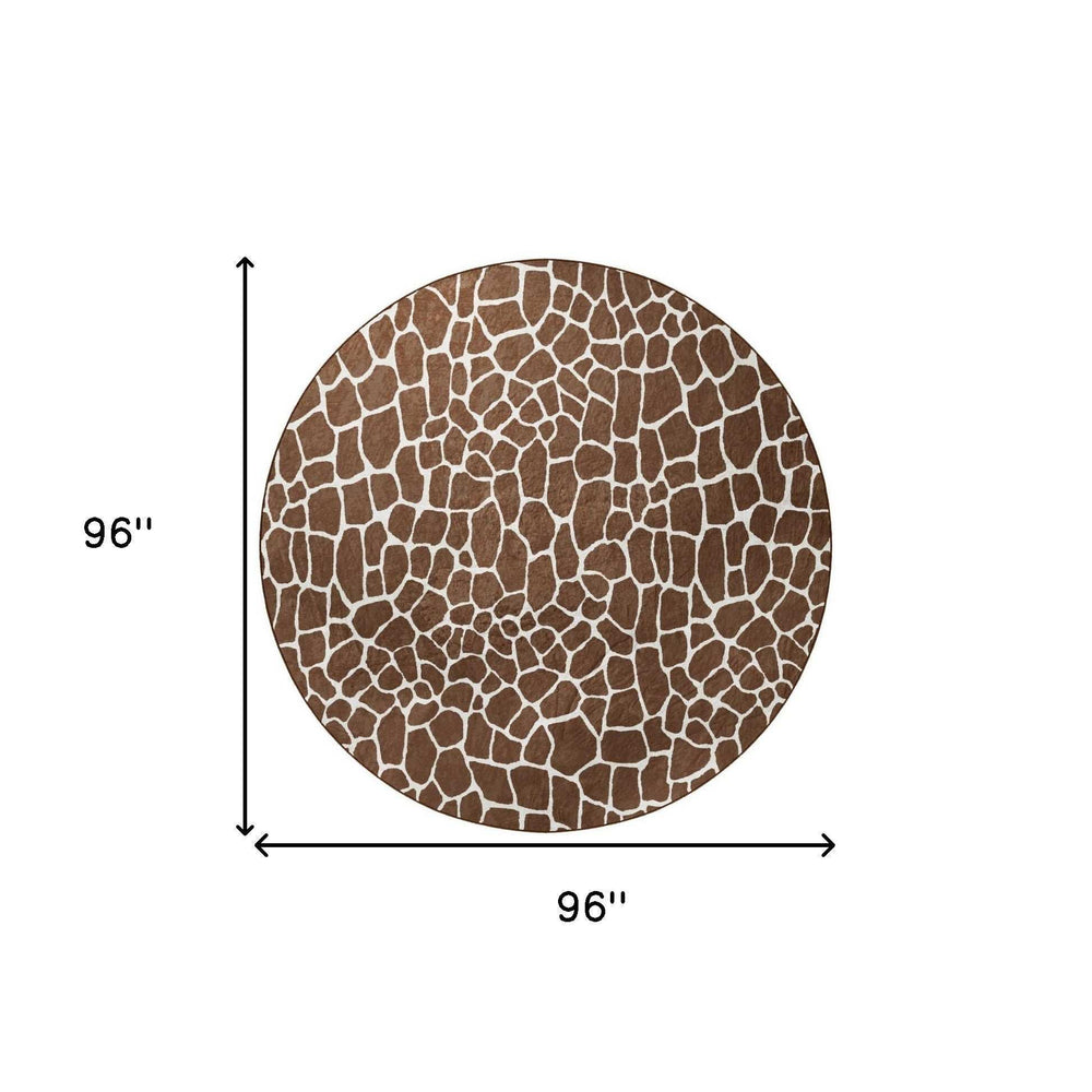 8' Brown and Ivory Round Animal Print Handmade Non Skid Area Rug - Homeroots - Flyclothing LLC