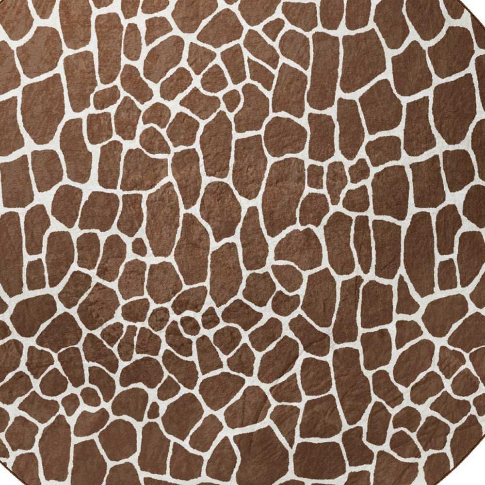 8' Brown and Ivory Round Animal Print Handmade Non Skid Area Rug - Homeroots - Flyclothing LLC