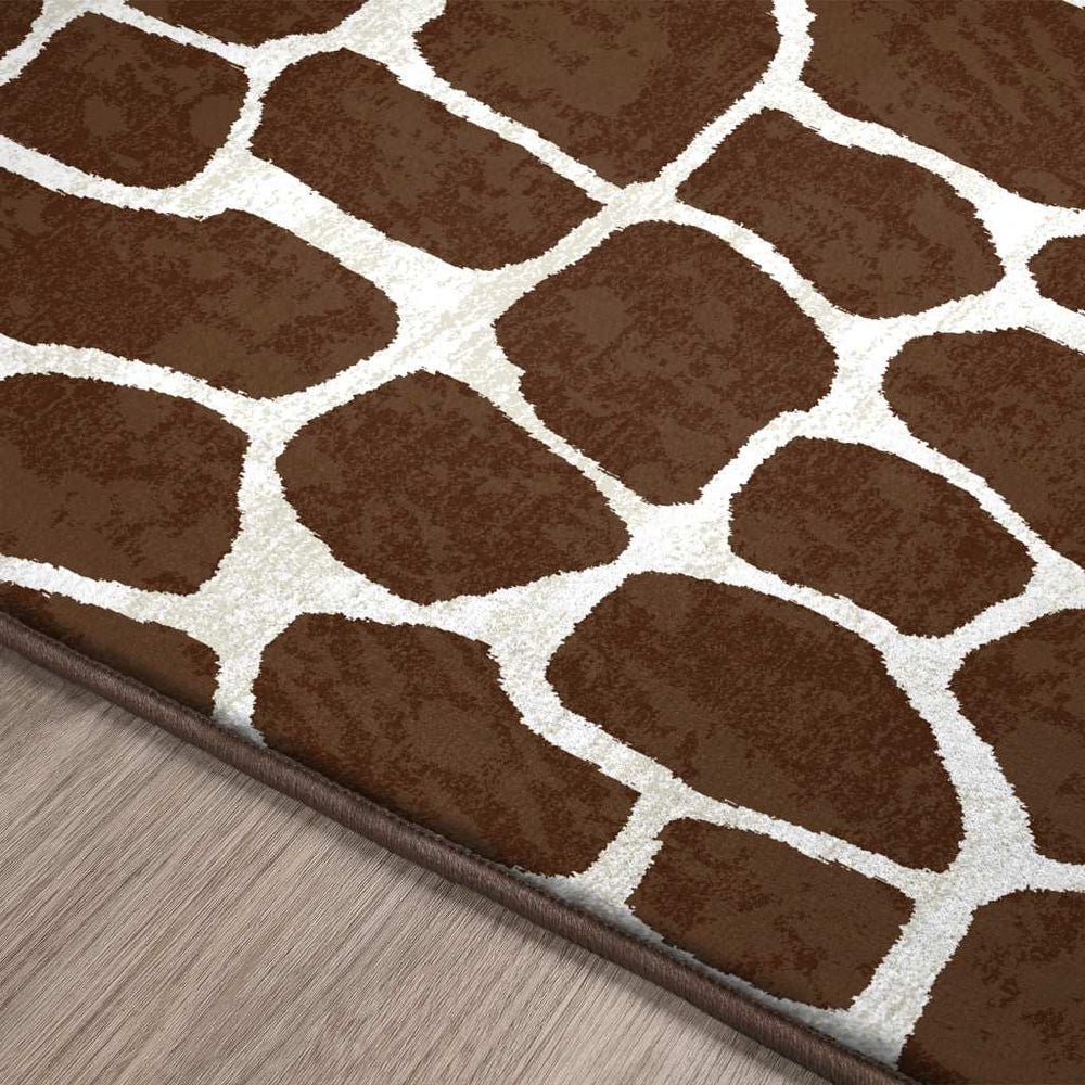 8' Brown and Ivory Round Animal Print Handmade Non Skid Area Rug - Homeroots - Flyclothing LLC