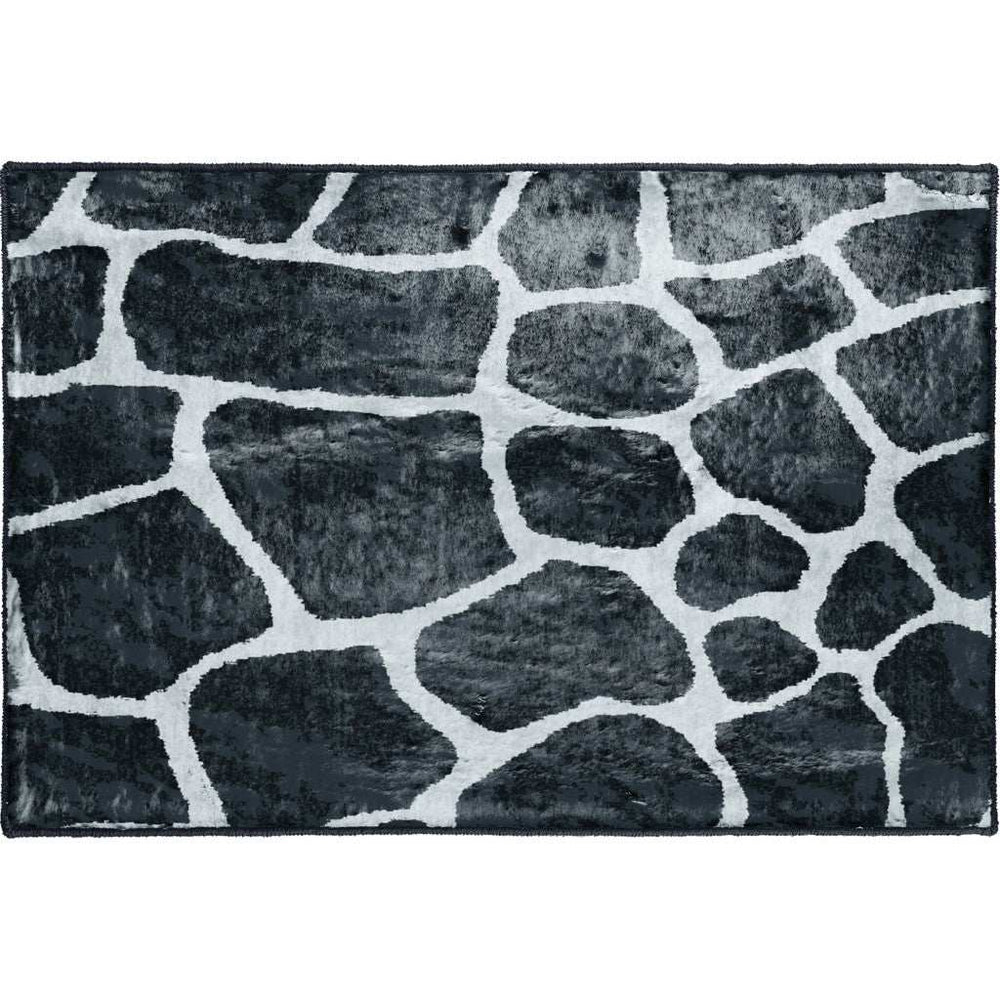 2' X 3' Black and White Croc Print Shag Handmade Non Skid Area Rug - Homeroots - Flyclothing LLC