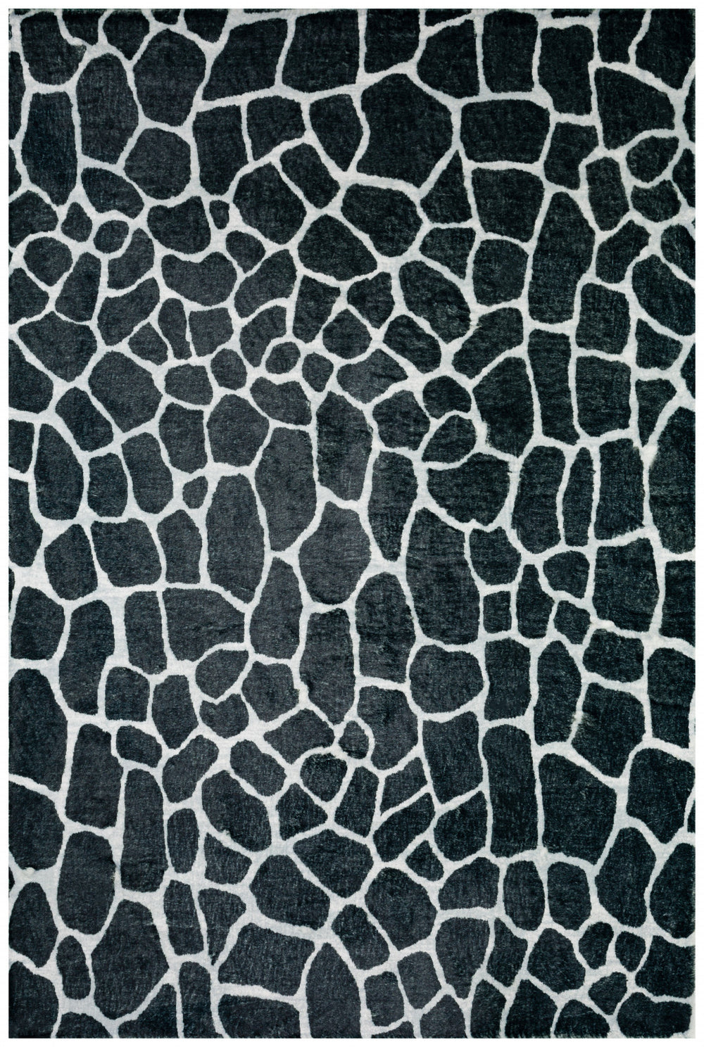 2' X 3' Black and White Croc Print Shag Handmade Non Skid Area Rug - Homeroots