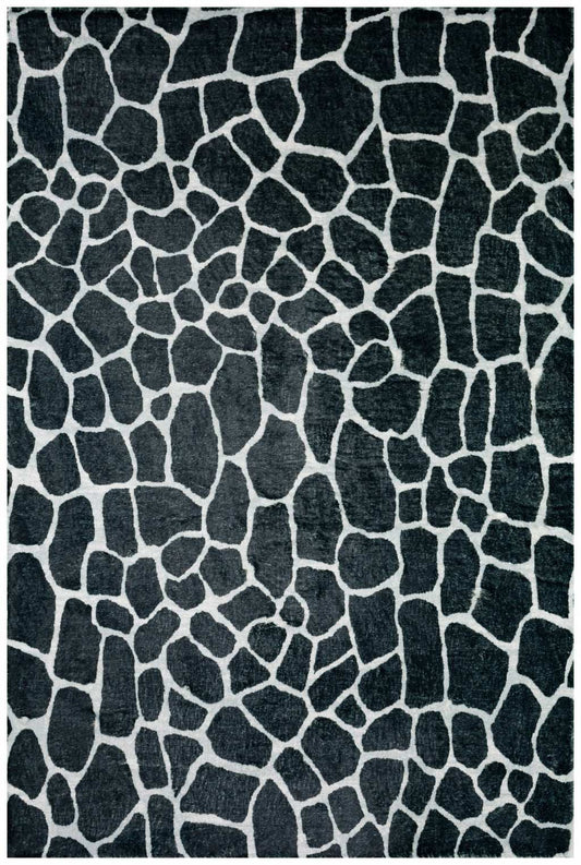 2' X 3' Black and White Croc Print Shag Handmade Non Skid Area Rug - Homeroots - Flyclothing LLC