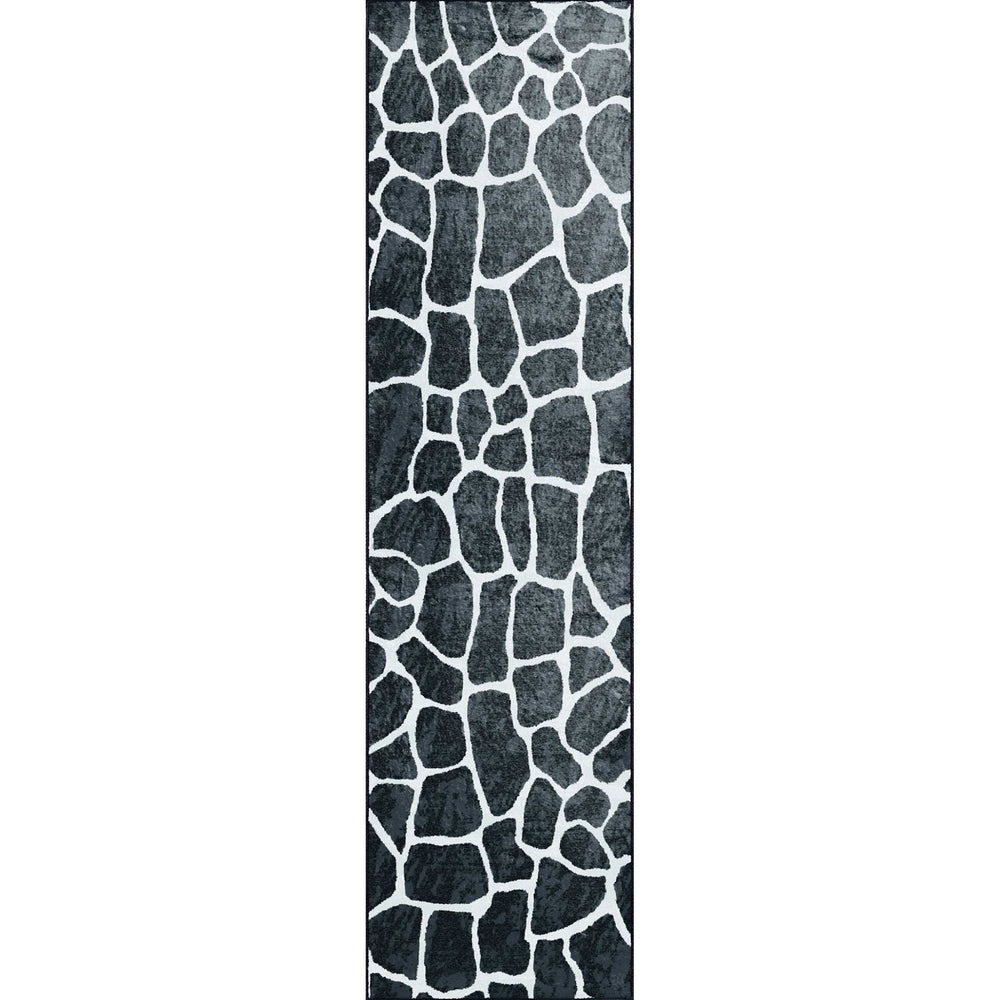 2' X 8' Black and White Croc Print Shag Handmade Non Skid Runner Rug - Homeroots - Flyclothing LLC