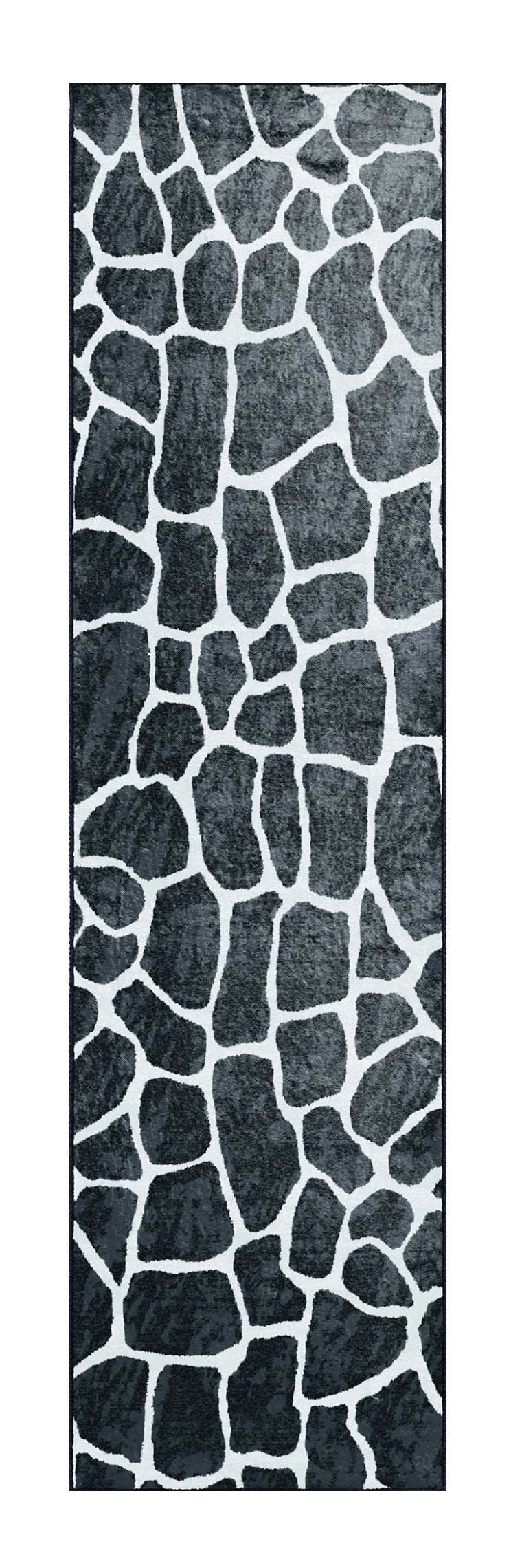 2' X 8' Black and White Croc Print Shag Handmade Non Skid Runner Rug - Homeroots - Flyclothing LLC