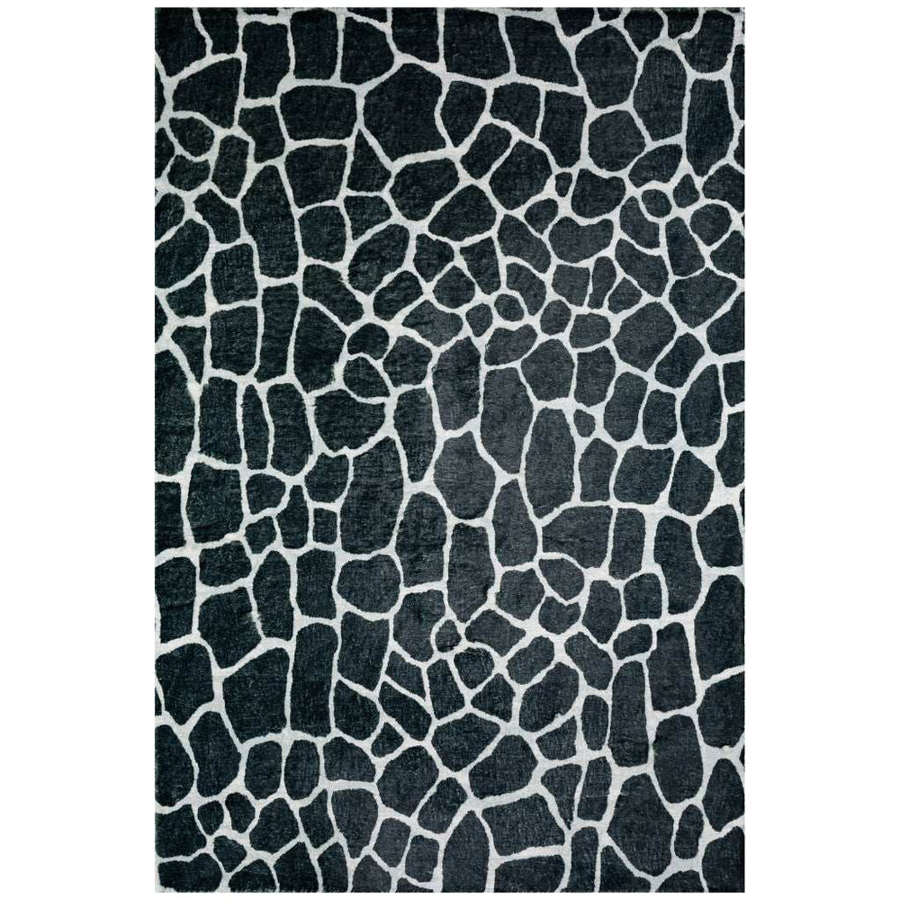 3' X 5' Black and White Croc Print Shag Handmade Non Skid Area Rug - Homeroots - Flyclothing LLC