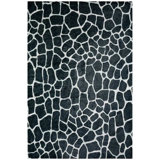 5' X 8' Black and White Croc Print Shag Handmade Non Skid Area Rug - Homeroots - Flyclothing LLC
