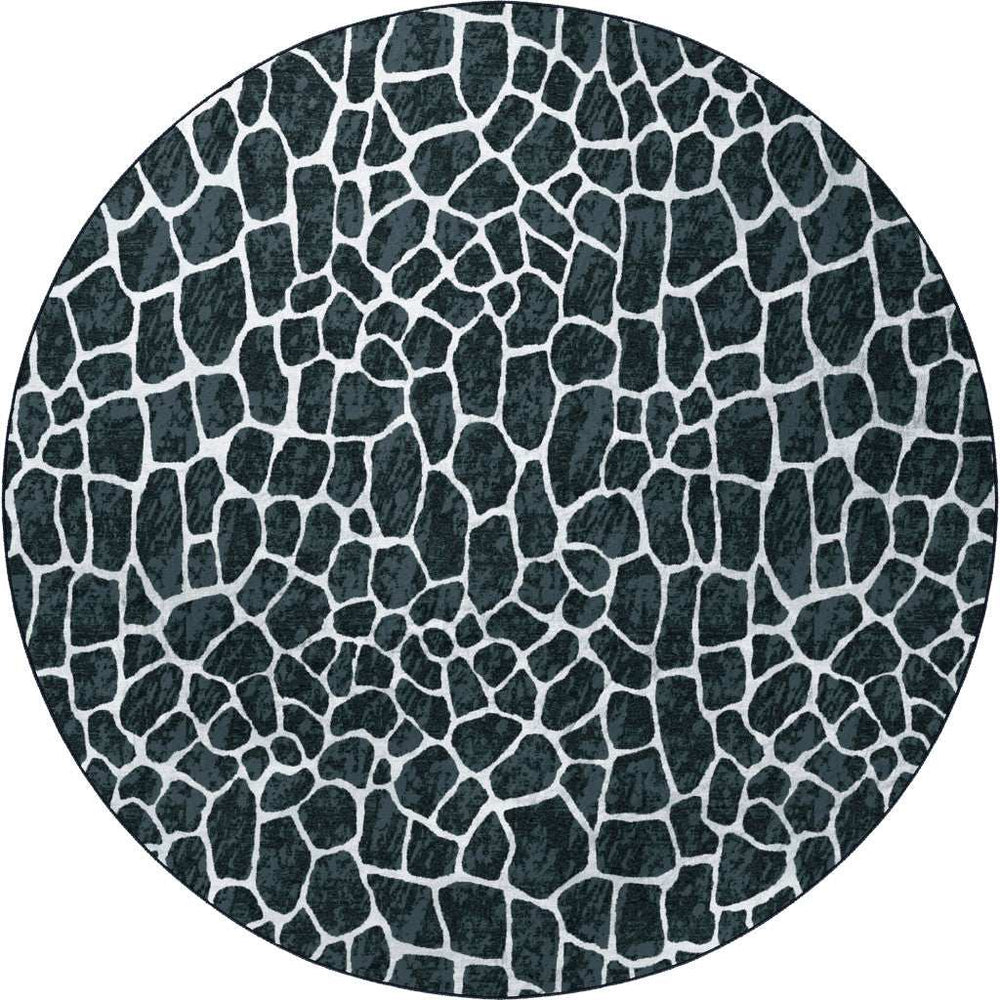 8' X 8' Black and White Croc Round Shag Handmade Non Skid Area Rug - Homeroots - Flyclothing LLC
