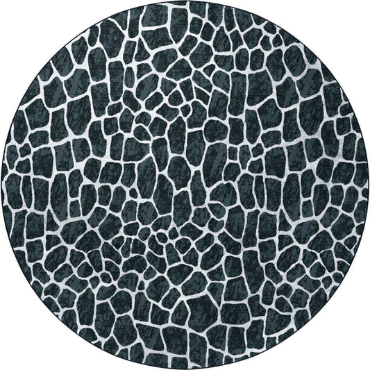 8' X 8' Black and White Croc Round Shag Handmade Non Skid Area Rug - Homeroots - Flyclothing LLC