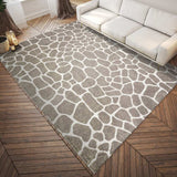 8' X 10' Beige Giraffe Print Shag Handmade Non Skid Area Rug - Homeroots - Flyclothing LLC