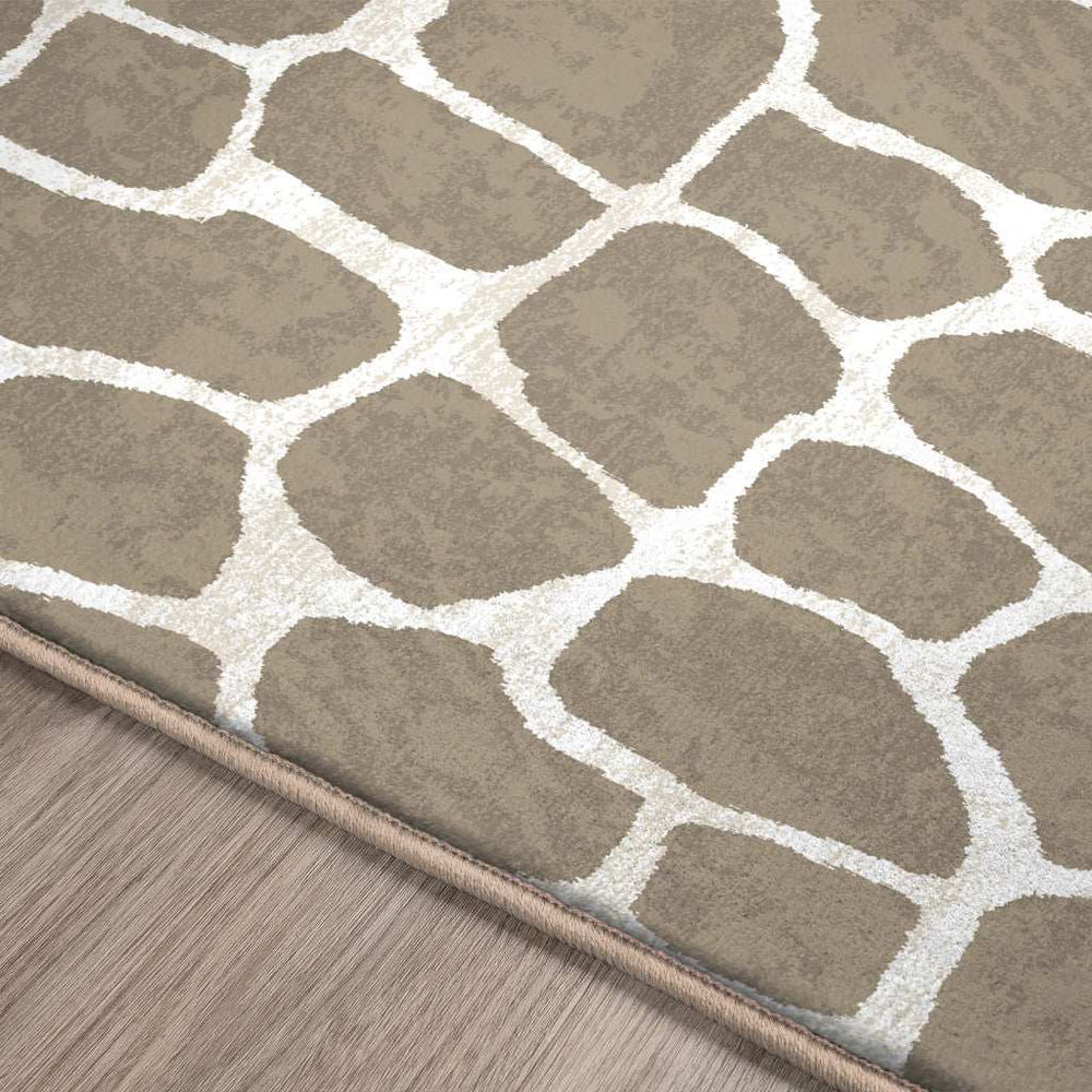 8' X 8' Beige Round Giraffe Print Shag Handmade Non Skid Area Rug - Homeroots - Flyclothing LLC