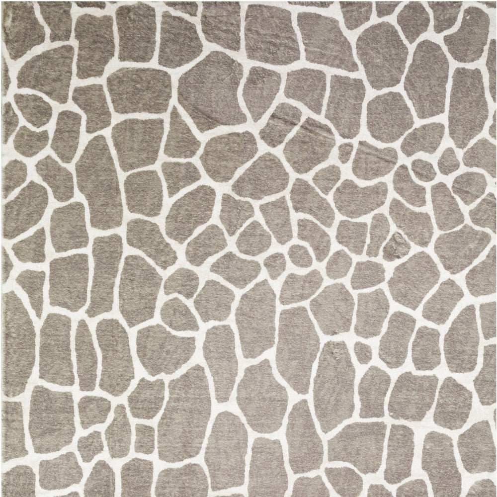 8' X 8' Beige Round Giraffe Print Shag Handmade Non Skid Area Rug - Homeroots - Flyclothing LLC
